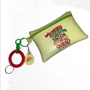 Handcrafted taco bag Wristlet, green hardware for keys